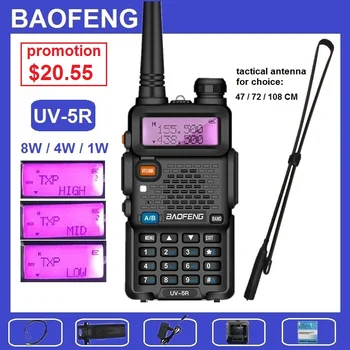 BAOFENG Walkie Talkie UV-5R 8W Nešiojama CB Kumpis Radijo Mėgėjų dviejų dažnių VHF UHF FM siųstuvas-imtuvas UV5R 8Watts Galingas Medžioklės Radijas