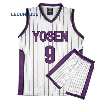 Kuroko no Basuke Krepšelį Cosplay Yosen mokyklines Uniformas Murasakibara Atsushi Jersey 9 12 Sportinę Vyrų T-marškinėliai, Šortai Kostiumas Rinkinys