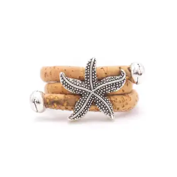 Gamtinės Kamštienos Rankų darbo žvaigždė jūros žvaigždė moterų originalus žiedas ir apyrankė Ekologinio medžiagas medinių papuošalų Rinkinys-065