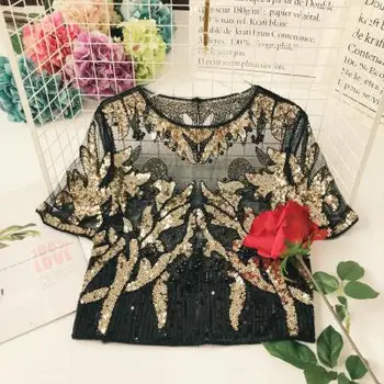 2018 kilimo ir tūpimo Tako Lady Naujas Mados Siuvinėjimo Zawalcowany Blingbling Trumpas Rankovėmis marškinėliai Moterims Apvalios Kaklo China Perspektyvos Elegantiškas Viršūnės