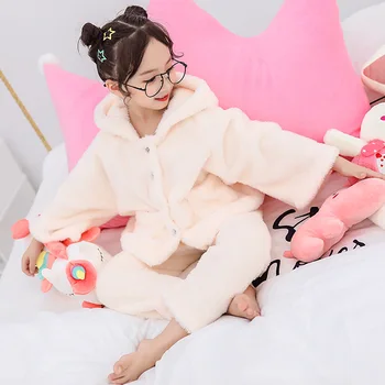 Pižama Komplektas Mergaitėms Žiemos Flanelė dvipusis Vilnos Storas Vaikas, Pižamos Mergaitėms, Sleepwear Vaikai Komplektus Homewear Pijamas 12T