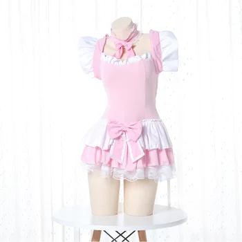 Cute Lolita Suknelė Rožinės spalvos Kambarinės Apranga Japonų Anime Cosplay Kostiumai, Seksualus apatinis Trikotažas Studentų Vienodas Kawaii Nightdress Moteris