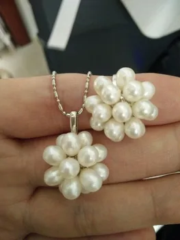 Naujas baltos spalvos gėlavandenių ryžių formos perlų žiedas, pakabukas karoliai mados