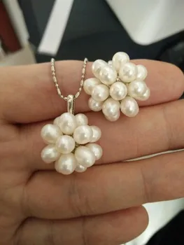Naujas baltos spalvos gėlavandenių ryžių formos perlų žiedas, pakabukas karoliai mados
