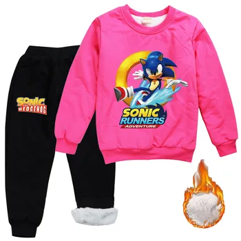 2020 m. Žiemos Mielas Sonic The Hedgehog Tracksuit Vaikams sportinis Kostiumas Bėgimas Berniukai Veikia Sweatpants+Hoodies 2vnt Nustatyti Mergaitės Aksomo Kostiumas