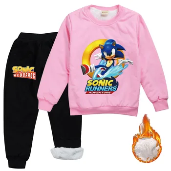 2020 m. Žiemos Mielas Sonic The Hedgehog Tracksuit Vaikams sportinis Kostiumas Bėgimas Berniukai Veikia Sweatpants+Hoodies 2vnt Nustatyti Mergaitės Aksomo Kostiumas