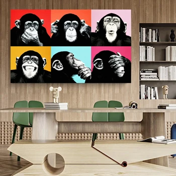 Abstrakti Juokingas Beždžionė Drobės, Paveikslai Ant Sienų, Menas, Plakatų Ir Grafikos Gyvūnų Grafiti Meno Nuotraukas, Vaikų Kambario Sienų Dekoras