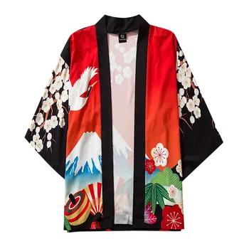 Kimono Megztinis Mados Vyrų Streetwear Laisvi Atidaryti Priekiniai 3/4 Rankovės Samurajus Japonų Stilius, Spausdinta Padengti Iki Megztinis Striukės#g3