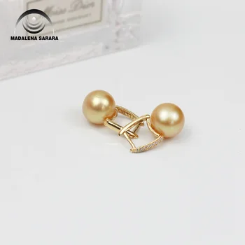MADALENA SARARA Gamtos Southsea Pearl Golden Pearl AAA Aukštos Kokybės Perlų auskarai 18k Aukso Stud Auskarai Prabanga Moterų Papuošalai