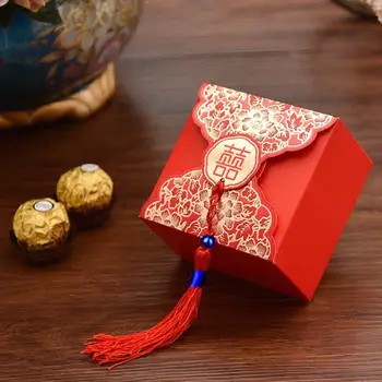 (25 vnt/daug) Vestuvių Dovaną, Tradicinė Kinų Raudona Saldainių Dėžutė Su Kutas 3D Drugelis Aukso Folija Vestuvių Malonių Dovanų Dėžutėje B007