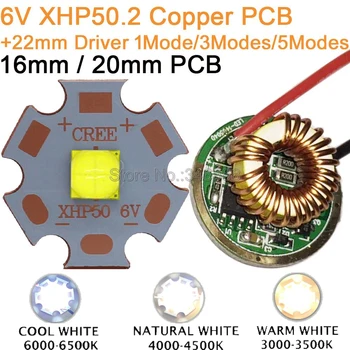 XHP50.2 Šalta Balta Neutrali Balta Šiltai Balta High Power LED Spinduolis 16mm Vario 20mm PCB +22mm 1 Režimas / 3 Režimai / 5 Režimai Vairuotojas
