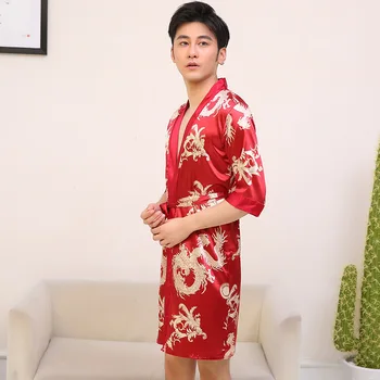 Kinijos Derliaus Vyrų Apdaras Atsitiktinis Sleepwear Satino Viskozė naktiniai drabužiai Spausdinti Dragon Chalatas Kimono Suknelė moteriškas chalatas Dydis L XL XXL