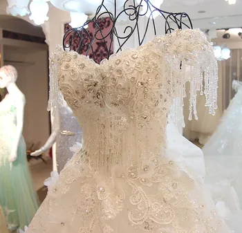 Aukštos klasės Prabangus Diamond Duobute Nėrinių Vestuvių Suknelė Balta Crystal Royal Traukinio Nuotakos Suknelė Vestido De Noiva 2019