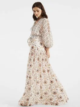 Didelis vardas žiemos ponios šifono 3D spausdinimo retro elegantiška suknelė 2020New moterų ilgomis rankovėmis mados šalis didelis plisuotos suknelė XL