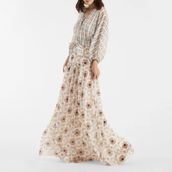Didelis vardas žiemos ponios šifono 3D spausdinimo retro elegantiška suknelė 2020New moterų ilgomis rankovėmis mados šalis didelis plisuotos suknelė XL