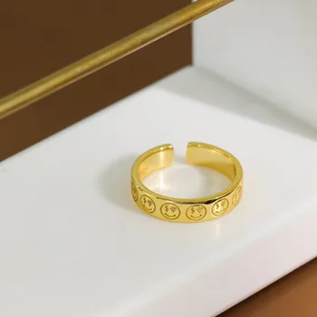 Andywen 925 Sterlingas Sidabro, Aukso Šypsena Mados Žiedų Reguliuojamas Moterų Fine Jewelry 