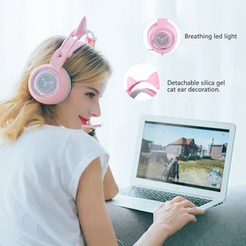 SOMiC G951pink Žaidimų Ausinės 7.1 Surround-sound Katė Ear Stereo Triukšmo Panaikinimo Galvos Telefono Vibracijos LED USB Ausines Mergina