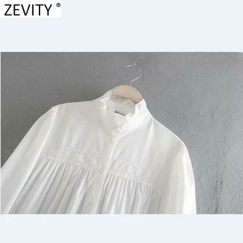 Zevity 2020 Moterų Mados Agaro Nėrinių Atsistoti Apykaklė Balta Kimono Marškinėliai Lady Nėriniai Nėrimo Palaidinė Roupas Prašmatnus Femininas Viršūnes LS7398