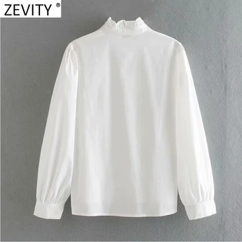 Zevity 2020 Moterų Mados Agaro Nėrinių Atsistoti Apykaklė Balta Kimono Marškinėliai Lady Nėriniai Nėrimo Palaidinė Roupas Prašmatnus Femininas Viršūnes LS7398