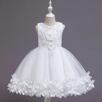 Nauja Mergina Vestuvių Bridesmaid žiedlapis tinklelio suknelė vaikų Zawalcowany China suknelė Princesė Šalis Gimtadienio Žakardo Suknelė