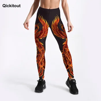 Qickitout Karšto Pardavimo Moterų Antblauzdžiai Flaming Phoenix 3D Atspausdintas Punk Mergina Antblauzdžiai Kelnės Fitness Treniruotės Kelnės Ilgos Tampri, S-4Xl