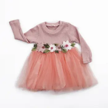 3Colors-1Pcs Kūdikių Mergaičių Suknelė Cute Gėlių Gimtadienio vakarėlio Princesė Inscenizacija Promenadzie Suknelė 3M-3Y