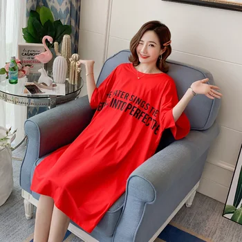 #2309 Plius Dydžio Raudoni Marškinėliai Suknelės Moterims korėjiečių Raštas Tigro Spausdinti Prarasti Trumpas Rankovės O-kaklo Suknelė Moteris Negabaritinių Suknelės