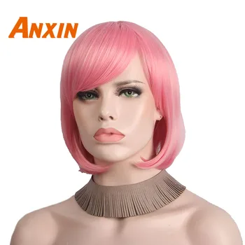 Anxin 12 Colių Garbanotas Ponios Sintetinių Sexy Juoda Moterys Trumpais Plaukais Ober Gamtos Atsitiktinis Cosplay Šalies Rožinės Spalvos Perukai