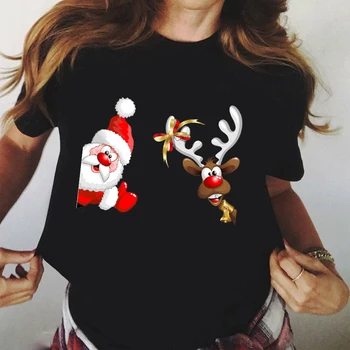 Moterų Marškinėliai Naujųjų Metų Santa Claus Village Elnių Tee Marškinėliai Kalėdų Tumblr Grafinis Marškinėliai Moteriška Tees Camisa Spausdinti marškinėliai