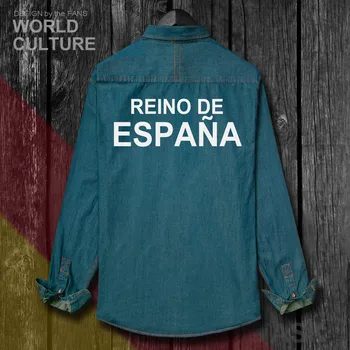 Ispanijos karalystė, Ispanija ESP ispanijos ispanas, kuris dalyvaudamas Viršūnes Vyrai, Naujos Drabužių Rudens Turn-žemyn Apykaklės Džinsai Marškinėliai ilgomis Rankovėmis Kaubojus Kailis 20