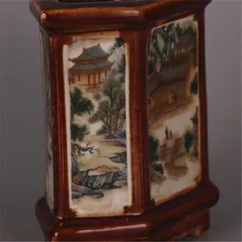 Kinija seno porceliano Pastelinių Šešiakampe penholder Pobūdžio Peizažas vaza