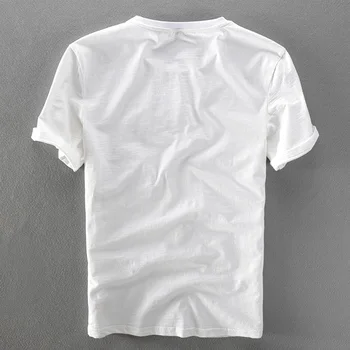 2018 m. Naujo dizaino trumparankoviai lino marškinėlius vyrams, prekės ženklo prancūzų stiliaus vasaros juodos spalvos sportinius marškinėlius, O vyrų-siuvinėjimas kaklo t-shirt vyras