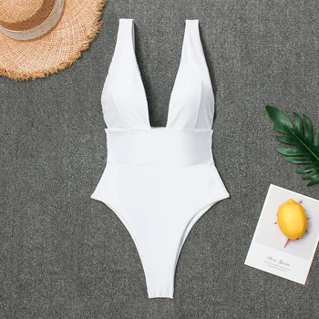 Juoda Balta Seksualus V-kaklo vientisas maudymosi kostiumėlis Moterims aukšto juosmens Diržas maudymosi kostiumėlį 2020 Monokini Paplūdimio Maudymosi Kostiumas