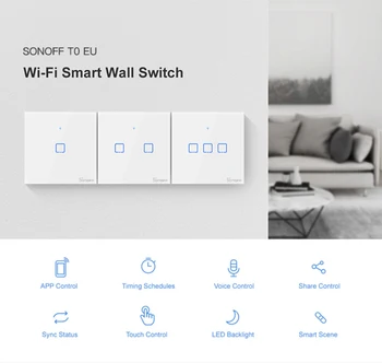 Sonoff T1 ES JK Smart Switch Wifi Sienos Touch Šviesos Jungikliai 1/2/3 Gauja Nuotolinis 