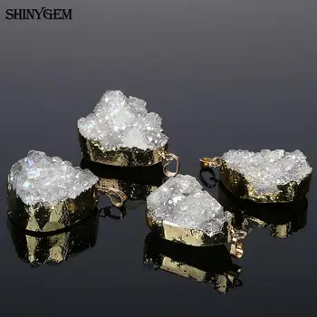 Shinygem 20-40mm Nereguliarus Natūralus Putojantis Druzy Kristalų Chakra Pakabukas paauksuoti Bezel Žavesio 