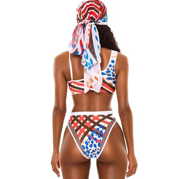 2020 m. Afrikos Spausdinti Aukštos Juosmens maudymosi kostiumėlį Totem Maudymosi Kostiumą, maudymosi Kostiumėliai, Besimaudančių Plaukimo Kostiumai, Moterims, Aukštos Kojos Supjaustyti Tvarstis Bikini
