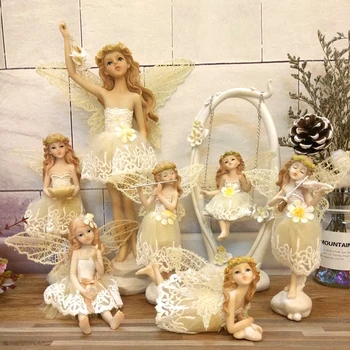 Derva Angelo skulptūra Graži Mergina Patinka muzika žaisti vilion Gėlių fėja Gareden Figūrėlės vestuvių dovana, namų puošybai