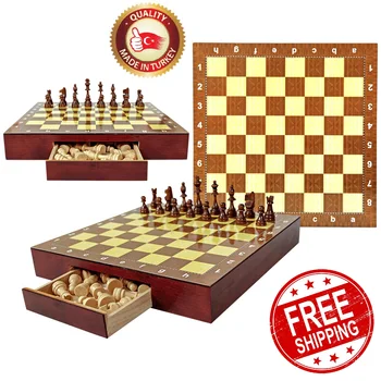 Kokybės Šachmatų Rinkinį Su Stalčių Laikymo Dėžutė Medinė Deluxe Žaidimo Lentos 30*30cm Ąžuolo Medienos Šaškių Pakuotėje Ajedrez Dovana Queens Gambit