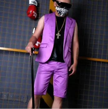 S-5XL ! 2019 Naujų vyriškų drabužių Mados dainininkas DJ DG violetinis kostiumas, liemenė šortai plius dydis naktinis klubas vyrų etapo rezultatus kostiumai