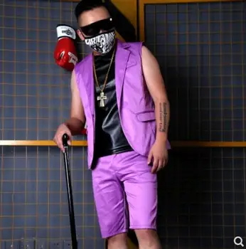 S-5XL ! 2019 Naujų vyriškų drabužių Mados dainininkas DJ DG violetinis kostiumas, liemenė šortai plius dydis naktinis klubas vyrų etapo rezultatus kostiumai