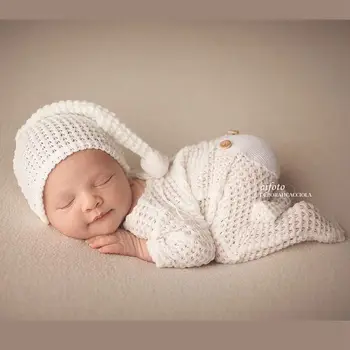 2020 Naujas Naujagimio Fotografijos Rekvizitai Balta Apranga Kūdikis, Mergaitė Berniukų Romper+Hat Fotografia Priedai Kūdikių Foto Studija Šaudyti Drabužiai