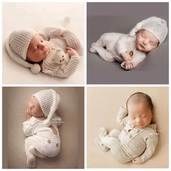 2020 Naujas Naujagimio Fotografijos Rekvizitai Balta Apranga Kūdikis, Mergaitė Berniukų Romper+Hat Fotografia Priedai Kūdikių Foto Studija Šaudyti Drabužiai