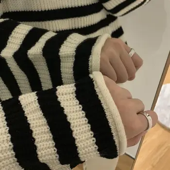 Rudenį ir žiemą korėjos dryžuotas megztinis aukštas moterų kaklo naujas laisvas Megztinis tingus vėjas garbanoti storas megztinis