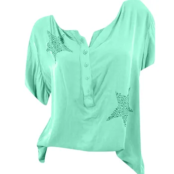 NEMOKAMAI STRUČIŲ Moterų Marškinėliai Mygtuką Penkerių-pažymėjo Žvaigždutė Karšto Gręžimo Plius Dydis Viršūnes Populiarus Garbingą Elegantiškas Vasaros Palaidinė Marškinėliai