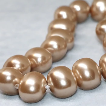 Romantiška 13*15mm šampanas gamtos shell perlų, ovalo formos, elegantiškas dovanos moterims aukštos kokybės laisvi papuošalai priėmimo karoliukai 15inch B2272