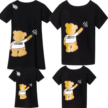 Šeimos Atitikimo T-shirt Lokys Vasaros Medvilnės Šeimos Atrodyti Motinos Dukra, Tėvas, Sūnus Drabužių Komplektus Mamytė Ir Man T-marškinėliai, Suknelės