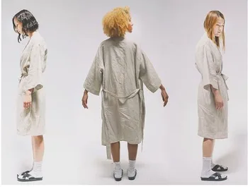 7 Spalvų.Moterų Sleepwear Lino Pižama, Chalatai.Kvėpuojantis Dušo Spa Lino Chalatas, Naktiniai, Maudymosi Chalatai Miego Pižamą Skraiste Padažu Suknelė
