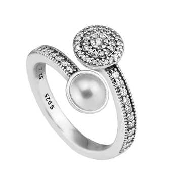 Šviesos Švyti Balta Kristalų, Perlų ir CZ Žiedas 925 Sterlingas Sidabro Papuošalai, Žiedai Moteris 