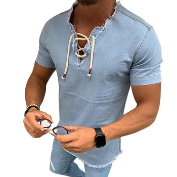 2020 metų vasaros Vyrų styginių kaklo kaklaraištis nėrinių apykaklę slim tampri Marškinėliai T-shirts Mens V kaklo Vyras marškinėliai vyrams Tshirts S-3XL
