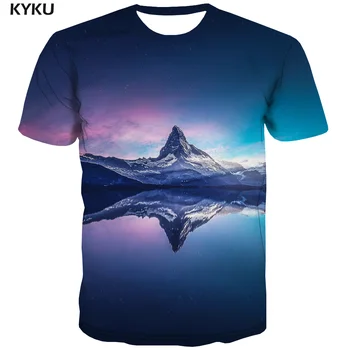 KYKU Galaxy marškinėliai Vyrams Kosmoso Anime Drabužius Kalnų T-shirts 3d Kraštovaizdžio Shirt Spausdinti Sniego Juokinga T shirts Vyrų Drabužiai.